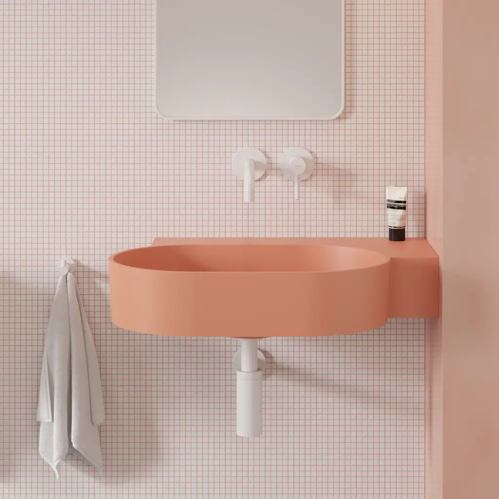 OVO M+ Aufsatz- und Wandwaschtisch - rechts,Coral matt(CO)64 x 44 cm OVO645UWPCO