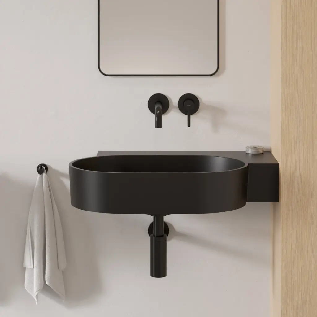 OVO M+ Aufsatz- und Wandwaschtisch - rechts,Black lava matt (BLV)64 x 44 cm OVO645UWPBLV