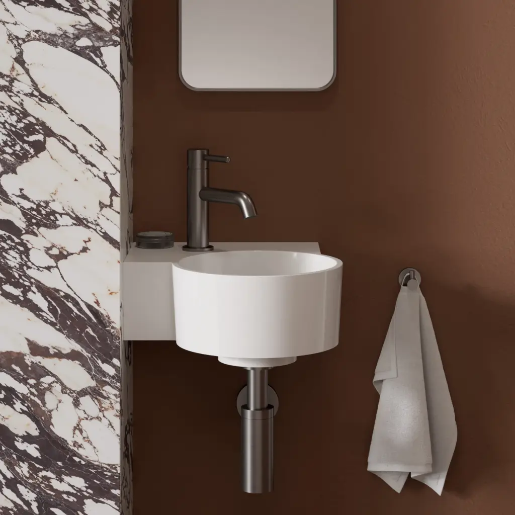 OVO M+ Aufsatz- und Wandwaschtisch - links,Weiß glänzend (BP)33 x 34 cm OVO335UWLBP