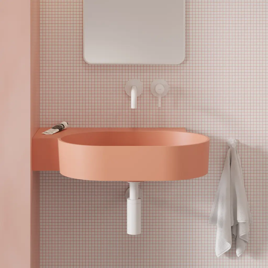 OVO M+ Aufsatz- und Wandwaschtisch - links, Coral matt (CO)64 x 44 cm OVO645UWLCO