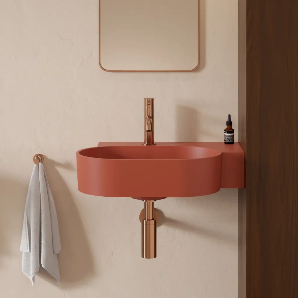 OVO M+ Aufsatz- und Wandwaschtisch - rechts,Terracotta matt (TE) 55 x 36 cm OVO555UWPTE