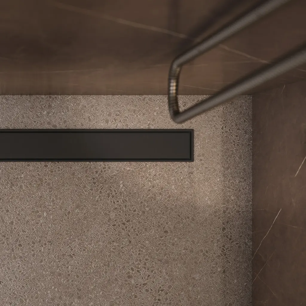 Lowfix Duschrinne mit Vollblende, 60 cm Schwarz seidenmatt (BLH)  LOWFIX60GBL 