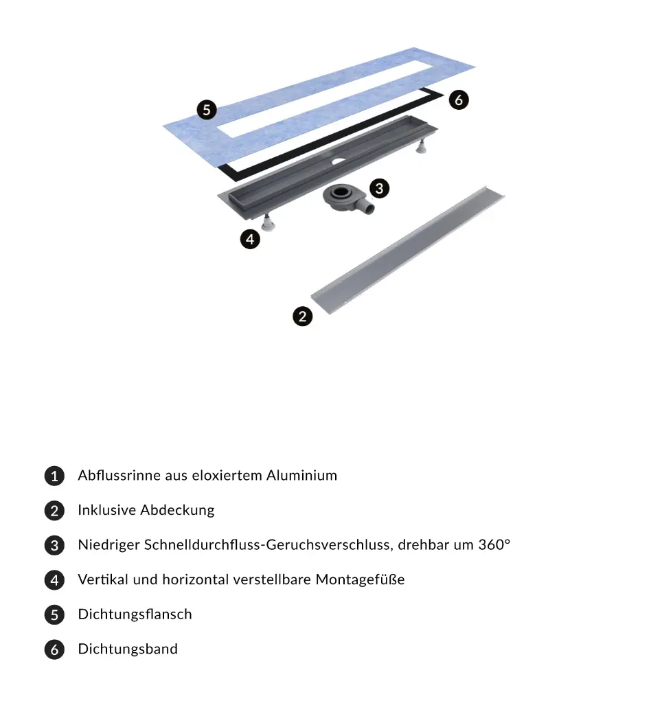 Lowfix Duschrinne mit befliesbarer Blende, 70 cm Silber seidenmatt (SL) LOWFIX70TSL 