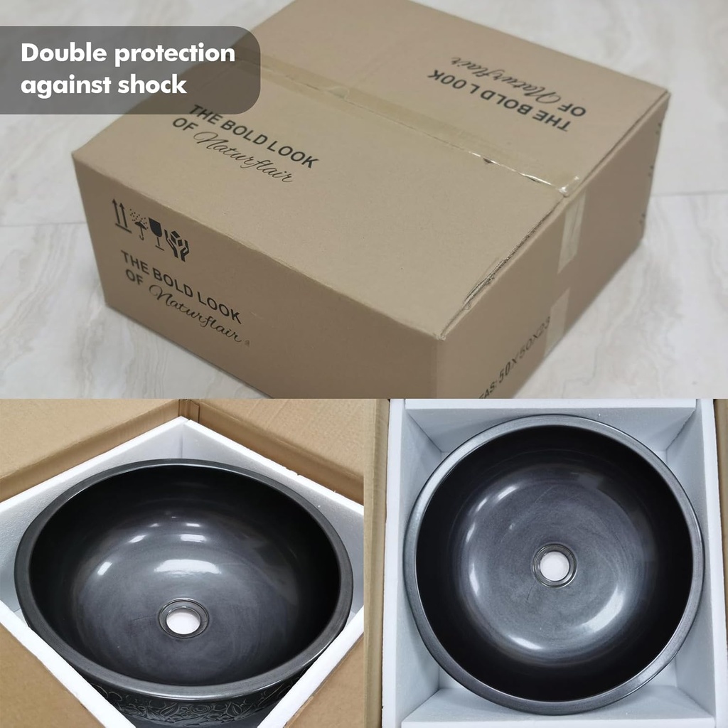 Design-Waschschale aus Keramik Schwarz Handgefertig– Rund 42 × 16 cm 