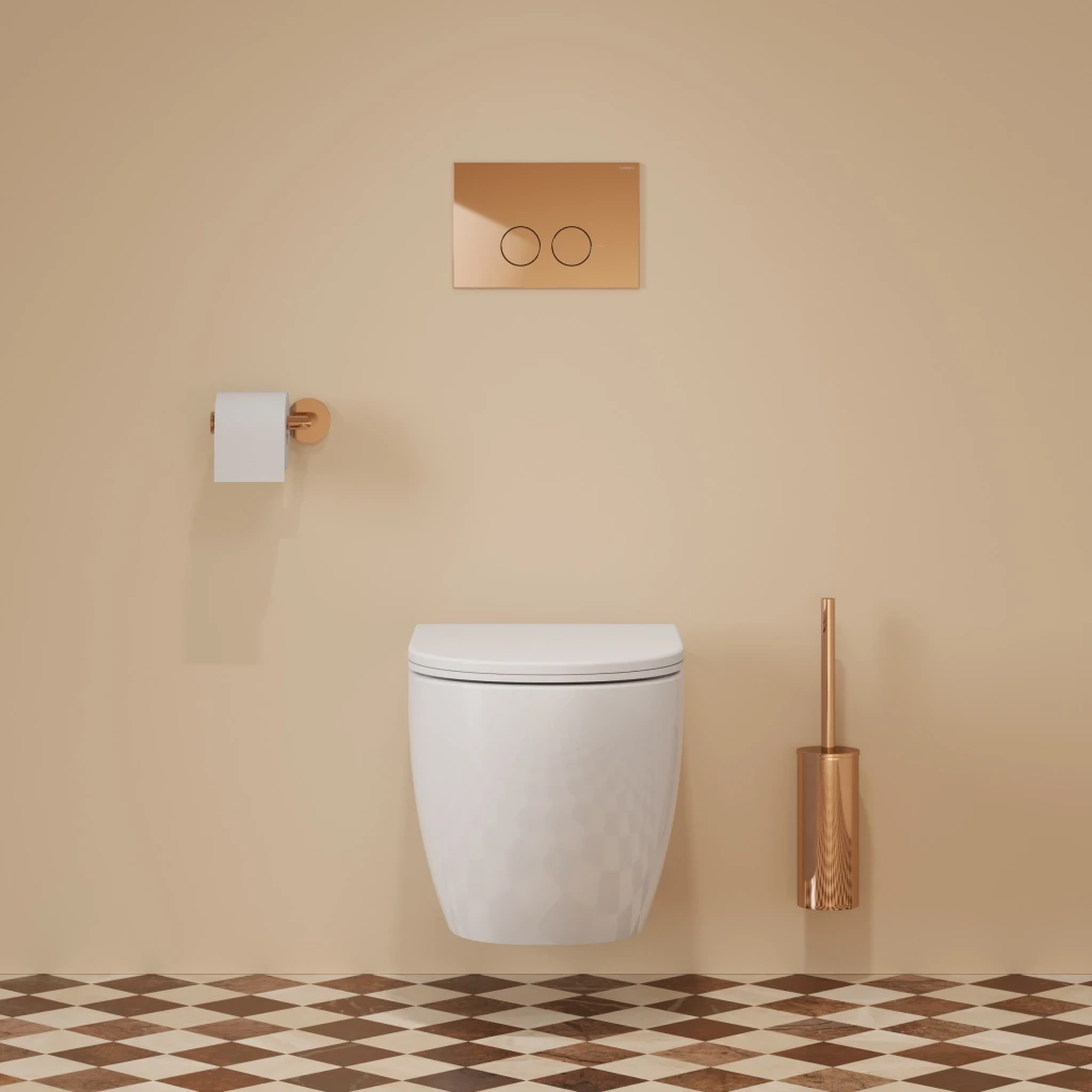 STRONGFRAME Vorwandelement mit ECO-Spülung + MINIMAL WC-Betätigungsplatte STFWCECO1M-RCP Kupfer Poliert