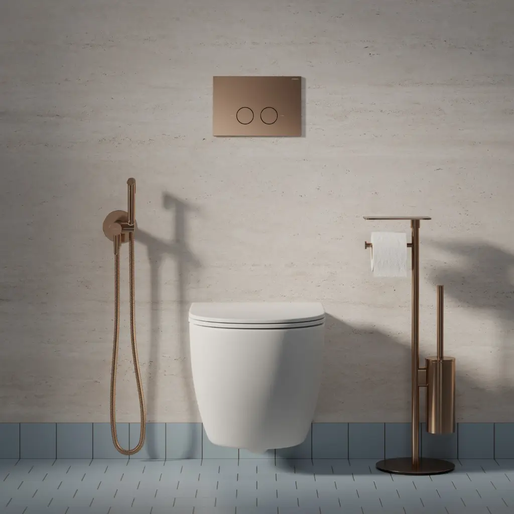 STRONGFRAME Vorwandelement mit ECO-Spülung für Wand-WC + STEEL-R45 WC-Betätigungsplatte aus Edelstahl STFWCECO1R45-RCPB