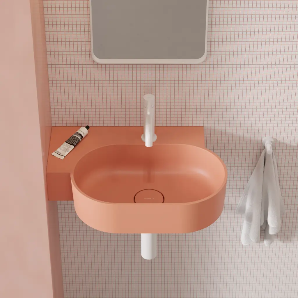 OVO M+ Aufsatz- und Wandwaschtisch - links,Coral matt (CO) 55 x 36 cm OVO555UWLCO