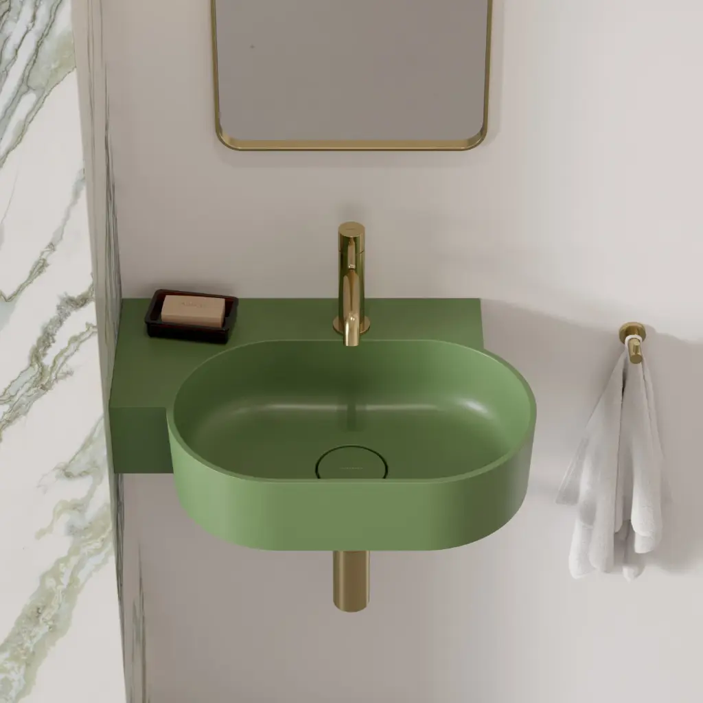 OVO M+ Aufsatz- und Wandwaschtisch - links,Olive matt (OL)55 x 36 cm OVO555UWLOL