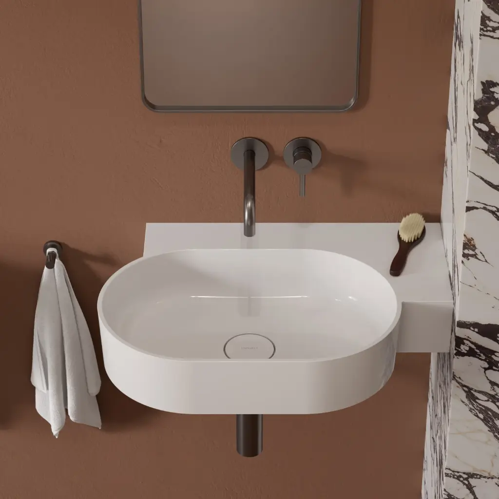 OVO M+ Aufsatz- und Wandwaschtisch - rechts,  Weiß glänzend (BP)64 x 44 cm OVO645UWPBP