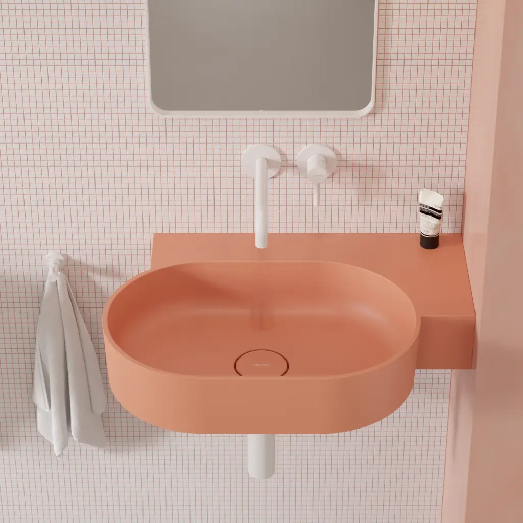 OVO M+ Aufsatz- und Wandwaschtisch - rechts,Coral matt(CO)64 x 44 cm OVO645UWPCO