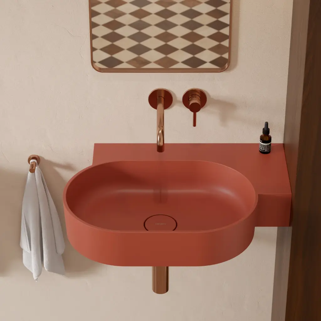 OVO M+ Aufsatz- und Wandwaschtisch - rechts,64 x 44 cm Terracotta matt (TE) OVO645UWPTE