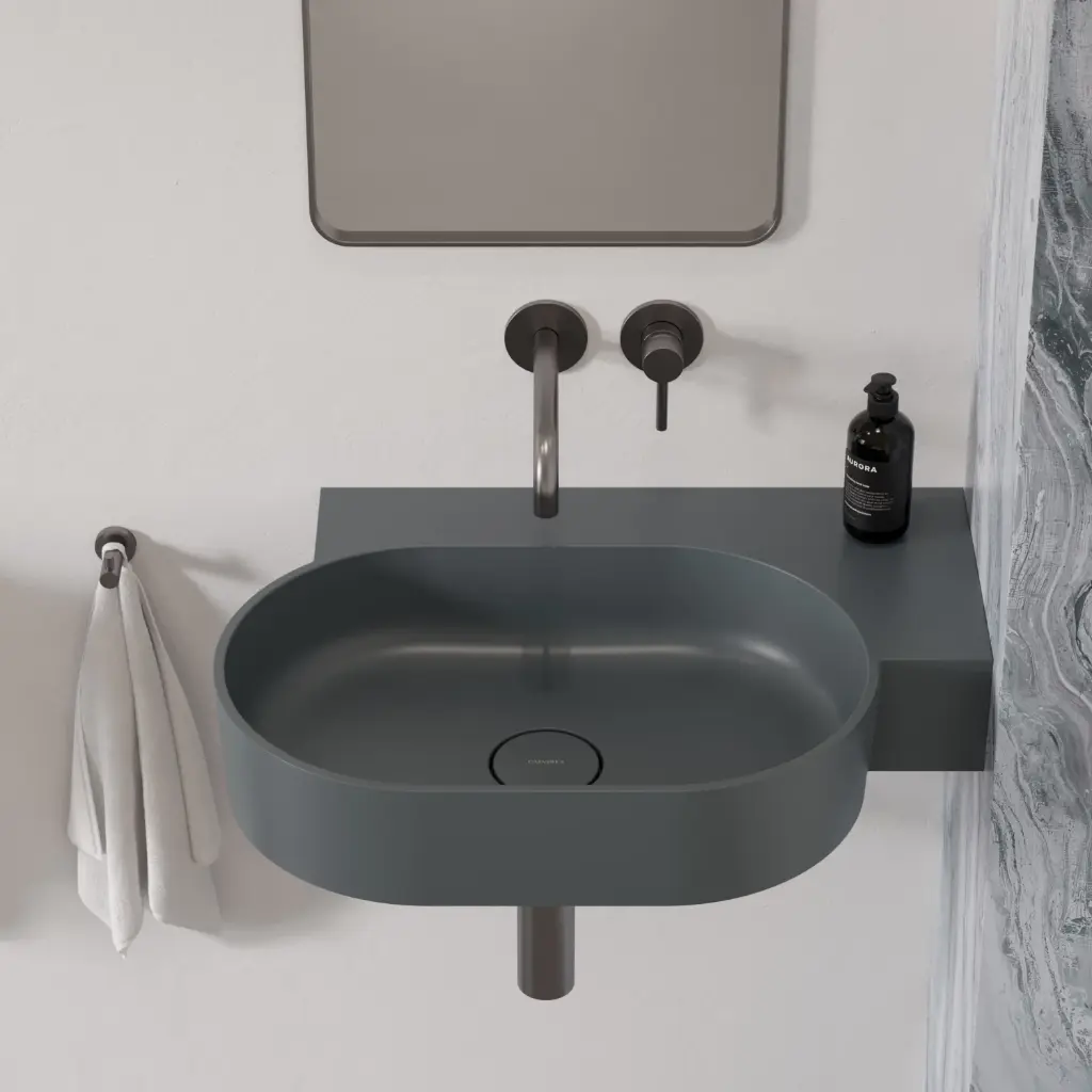 OVO M+ Aufsatz- und Wandwaschtisch - rechts,Ash grey matt (AG)64 x 44 cm OVO645UWPAG