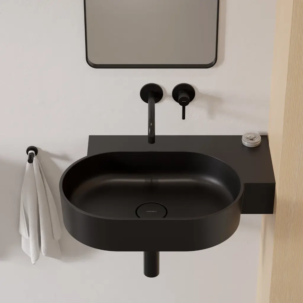 OVO M+ Aufsatz- und Wandwaschtisch - rechts,Black lava matt (BLV)64 x 44 cm OVO645UWPBLV
