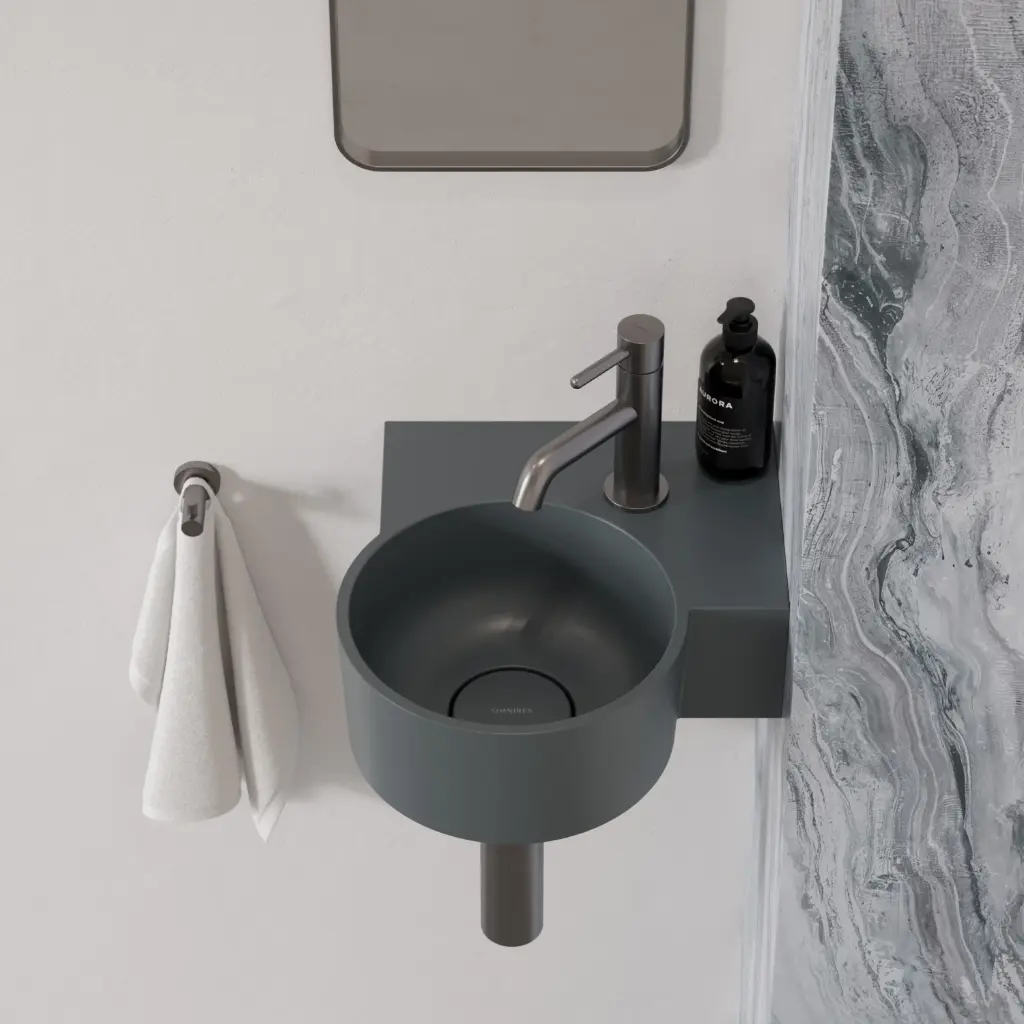 OVO M+ Aufsatz- und Wandwaschtisch - rechts,33 x 34 cm Ash grey matt (AG)OVO335UWPAG