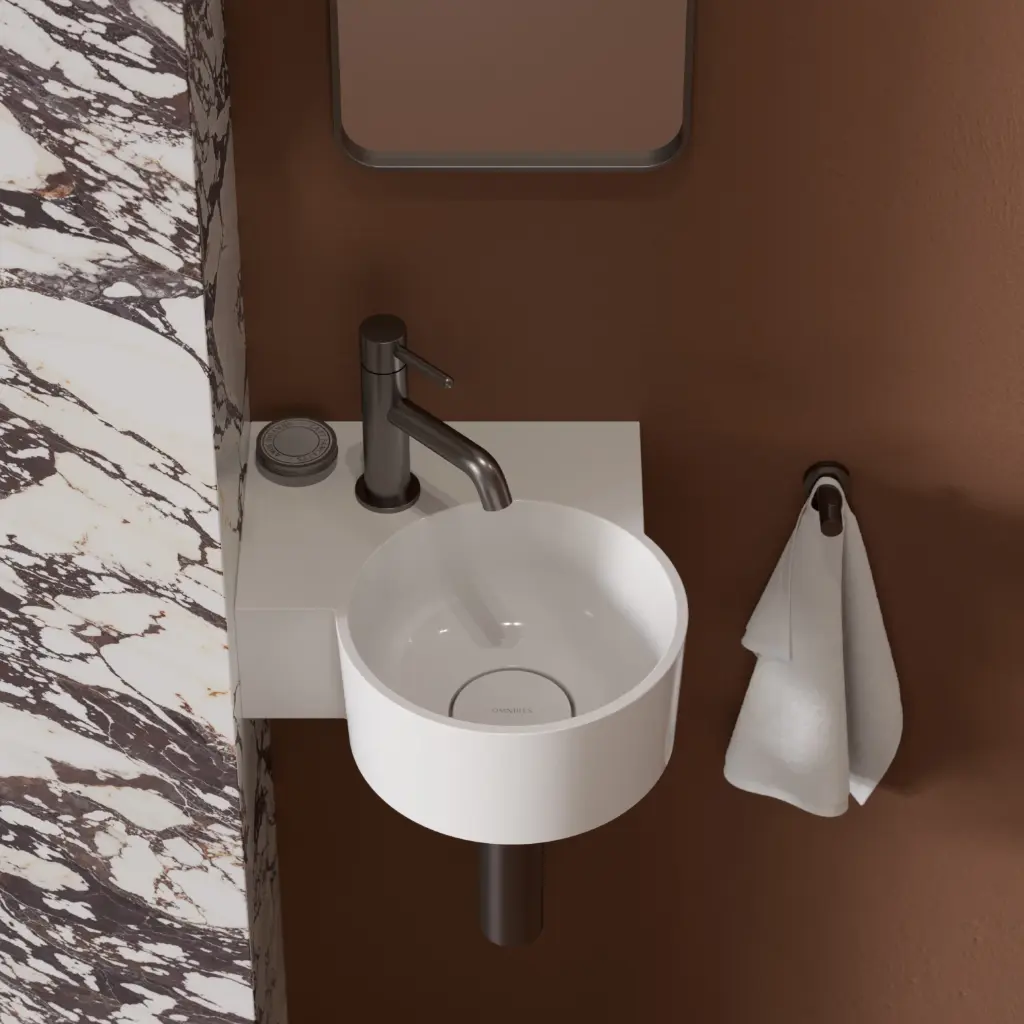 OVO M+ Aufsatz- und Wandwaschtisch - links,Weiß glänzend (BP)33 x 34 cm OVO335UWLBP