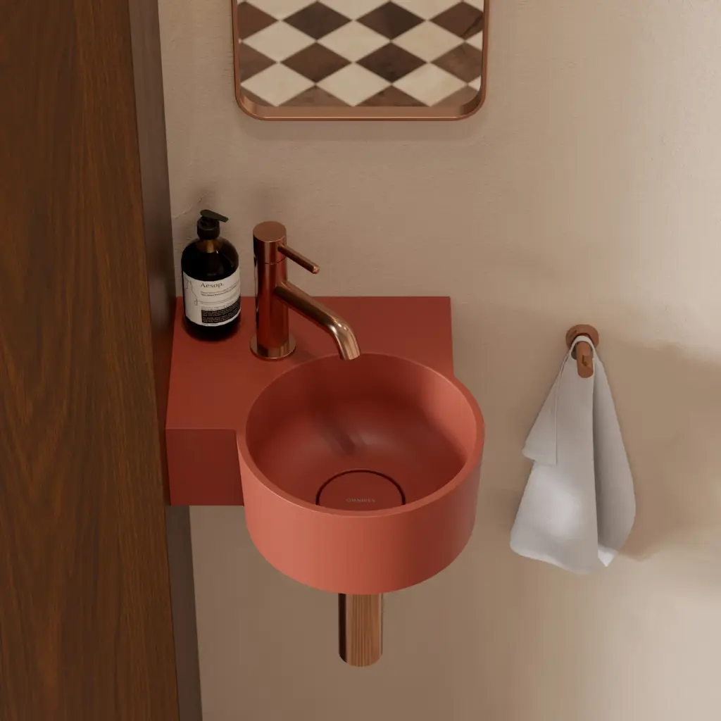 OVO M+ Aufsatz- und Wandwaschtisch - links,Terracotta matt (TE)33 x 34 cm  OVO335UWLTE