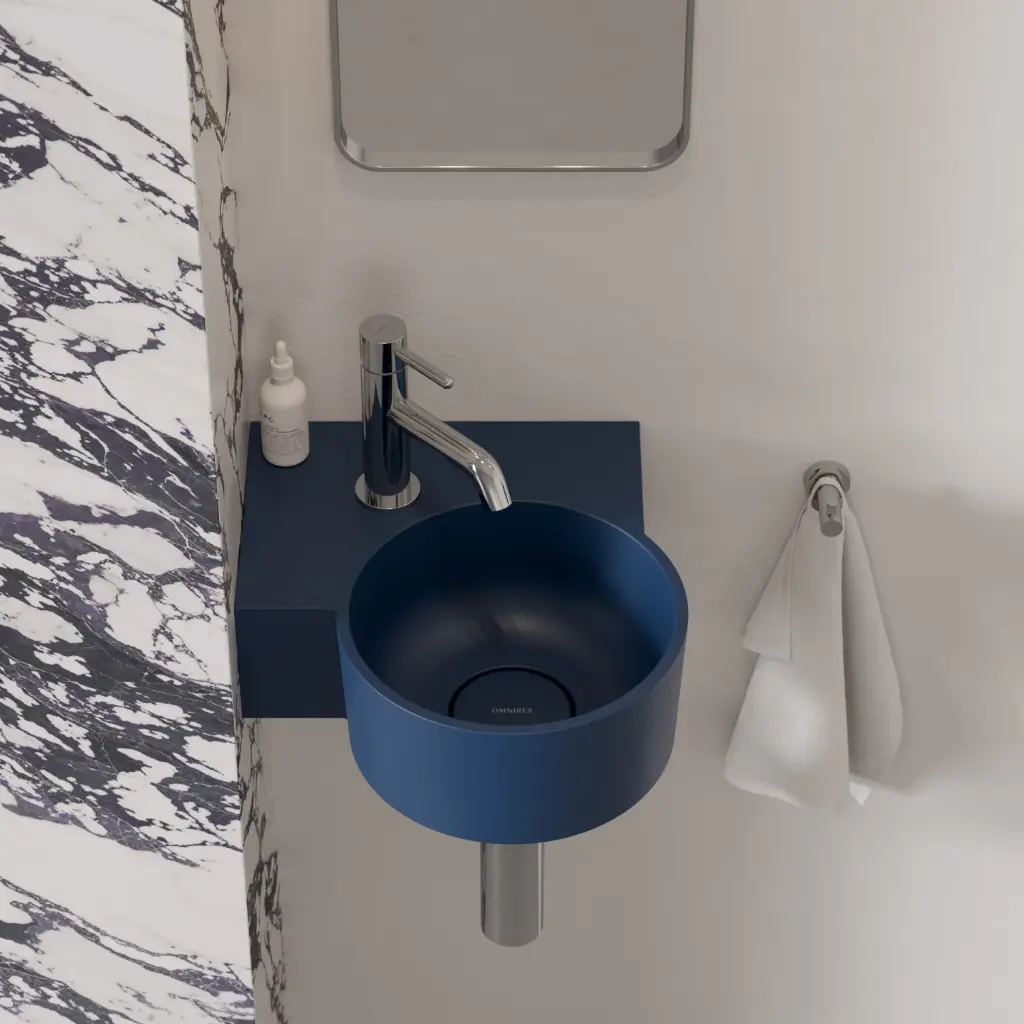 OVO M+ Aufsatz- und Wandwaschtisch - links,33 x 34 cm Midnight blue matt 
 (MB)OVO335UWLMB
