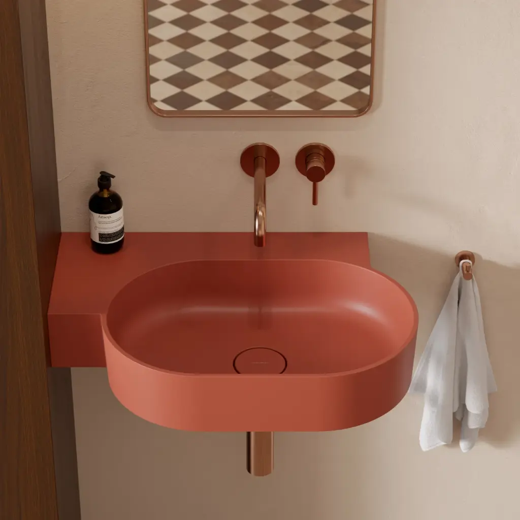 OVO M+ Aufsatz- und Wandwaschtisch - links,Terracotta matt (TE)64 x 44 cm OVO645UWLTE