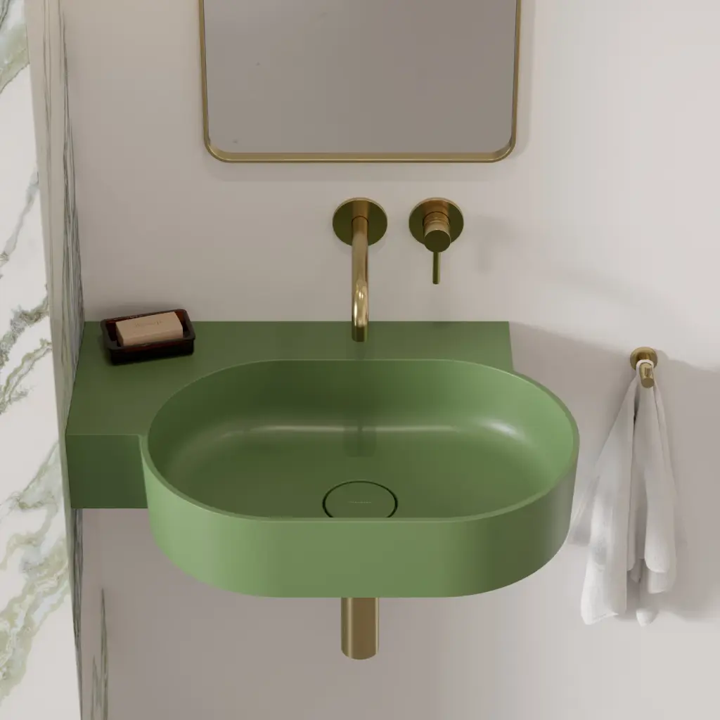 OVO M+ Aufsatz- und Wandwaschtisch - links,Olive matt (OL)64 x 44 cm OVO645UWLOL