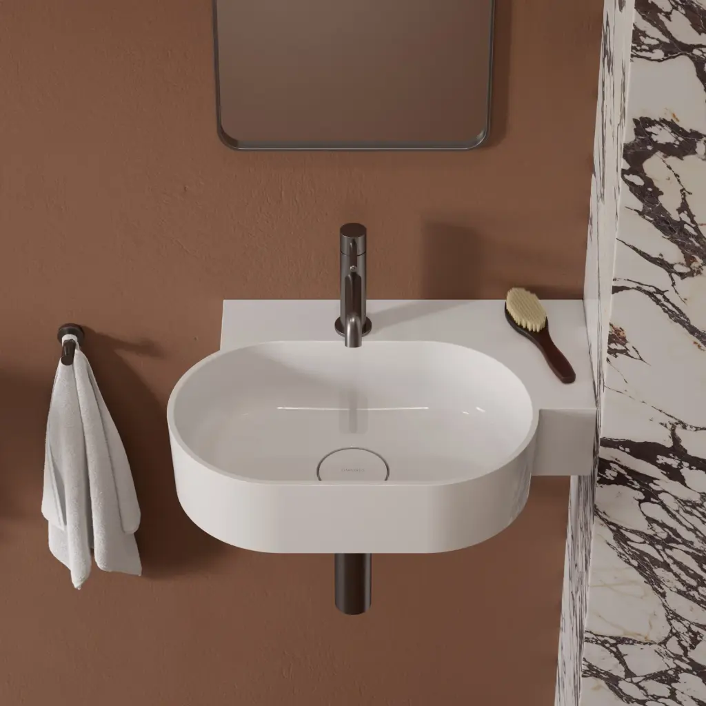 OVO M+ Aufsatz- und Wandwaschtisch - rechts,Weiß glänzend (BP) 55 x 36 cm OVO555UWPBP