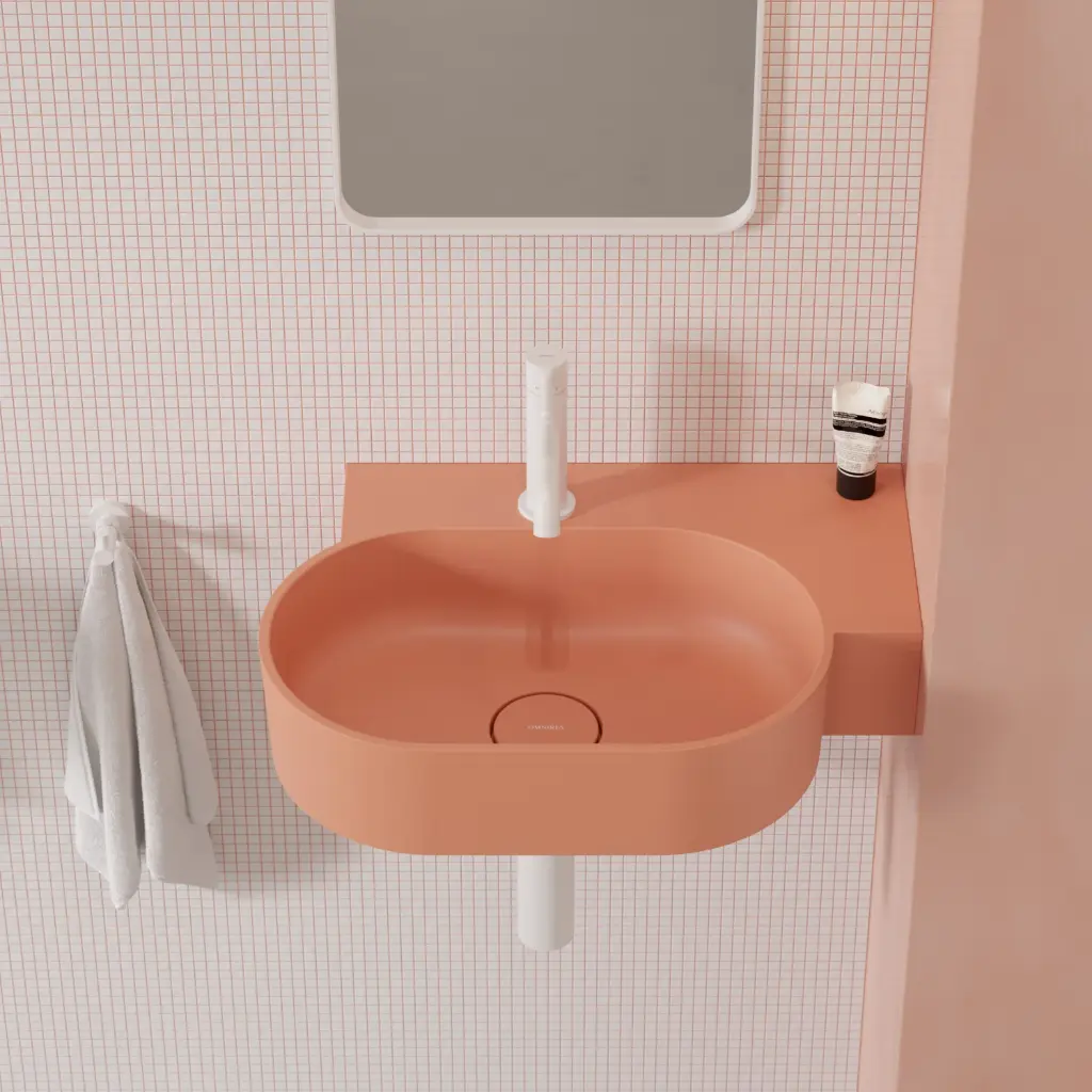 OVO M+ Aufsatz- und Wandwaschtisch - rechts,Coral matt (CO) 55 x 36 cm  OVO555UWPCO