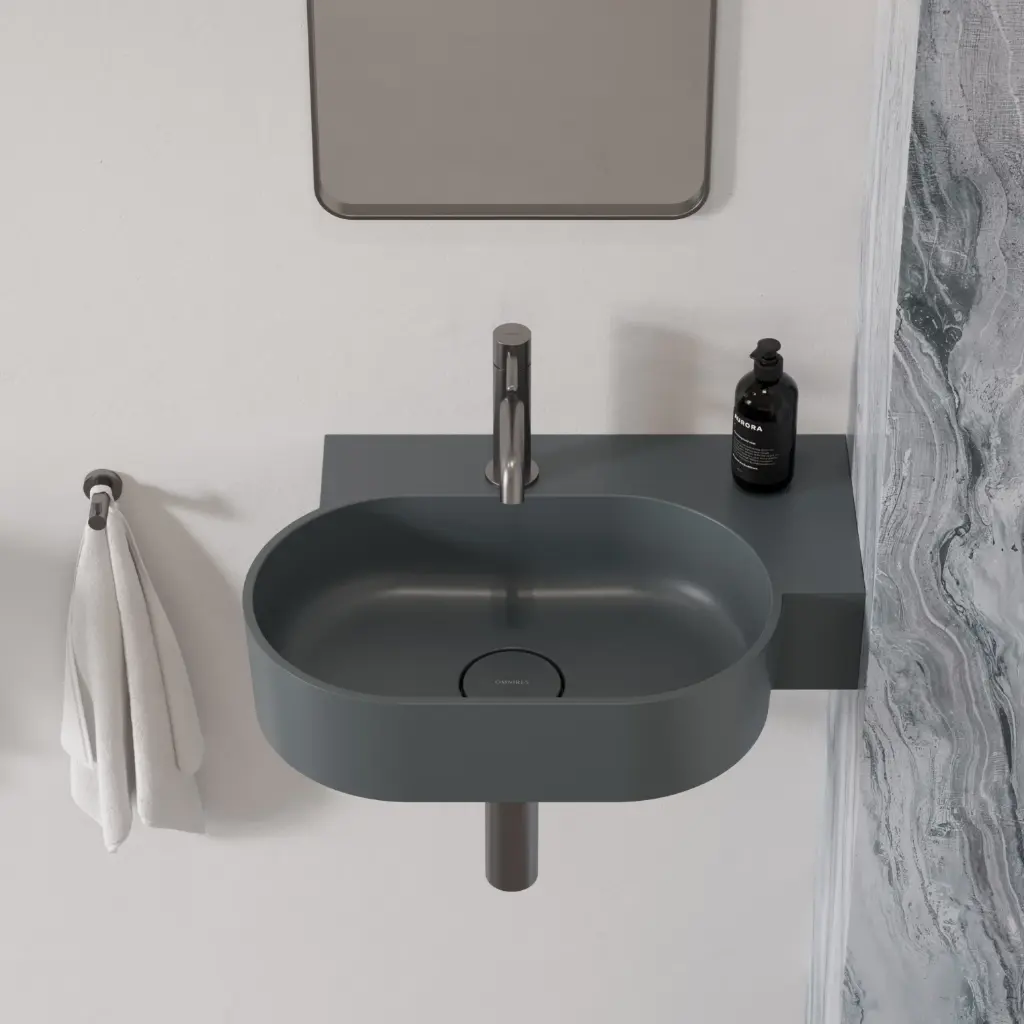 OVO M+ Aufsatz- und Wandwaschtisch - rechts,55 x 36 cm Ash grey matt (AG) OVO555UWPAG
