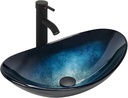 ZealWe Glas-Waschtisch Aufsatzbecken – Oval, 53 × 35 cm, Farbverlauf Blau-Schwarz, mit Ablaufgarnitur