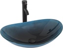 Design-Handwaschbecken mit Ablauf und Wasserhahn (Schwarz Matt) aus Glas – Oval 53 × 35 cm, Dunkelblau-Schwarz Verlauf
