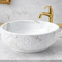 Design-Aufsatzwaschbecken Keramik – Rund 420 × 160 mm, Jazz White Marmor