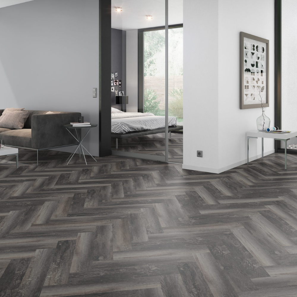 Fischgrät Klebe Vinyl Smoked Pine Black 120 x 600 x 2,5mm (OFD-055-269)