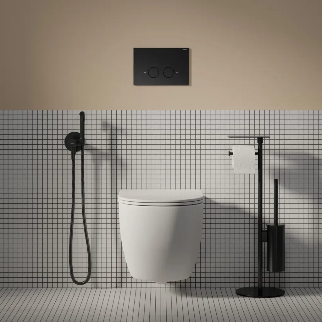 STRONGFRAME Vorwandelement mit ECO-Spülung für Wand-WC + STEEL-R45 WC-Betätigungsplatte aus Edelstahl STFWCECO1R45-RBL
